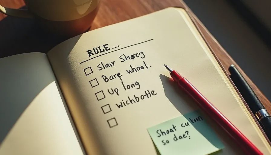The rules page — five categories that never go to an AI assistant Close view of a handwritten five-step AI workflow and rule list in a paper notebook, showing practical AI tools for everyday tasks and verification habits.