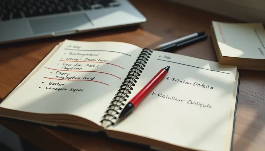 Structure first, content second — three outline options on paper Open notebook showing a three-option outline and handwritten AI question notes, demonstrating practical AI tools for everyday tasks.