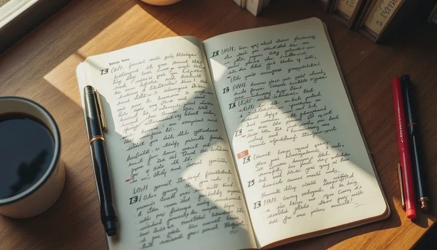 The dump — eight minutes of fragments before any sorting Handwritten messy notes and fragments on paper with arrows and crossed-out lines, the raw material for a practical AI workflow example.